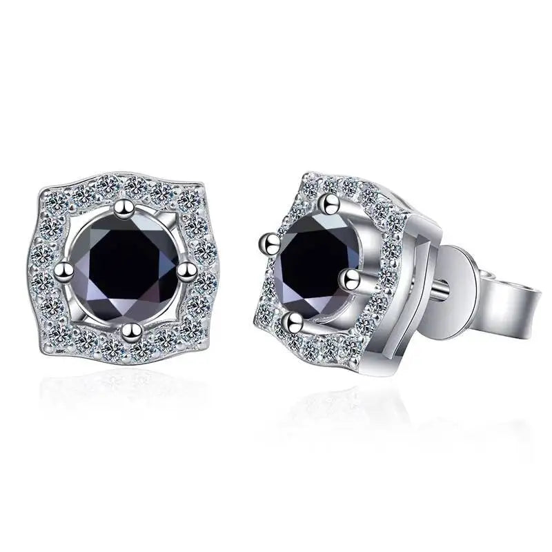 Moissanite Cushion Halo Stud Earrings in Sterling Silver — Black — BandsCo Straps