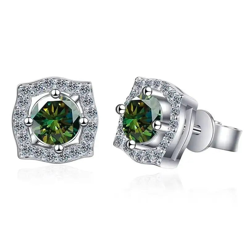 Moissanite Cushion Halo Stud Earrings in Sterling Silver — Dark Green — BandsCo Straps