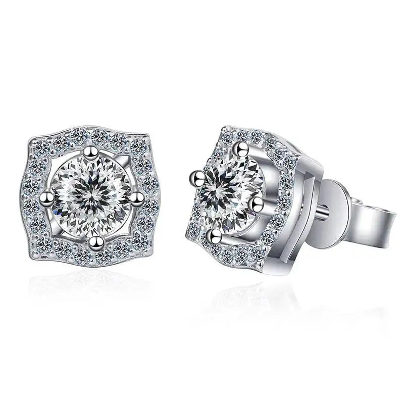Moissanite Cushion Halo Stud Earrings in Sterling Silver — White (100 Cut) — BandsCo Straps