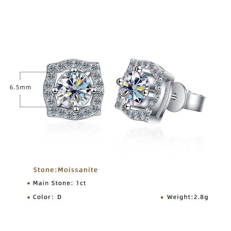 Moissanite Cushion Halo Stud Earrings in Sterling Silver — Center stone dimensions — BandsCo Straps