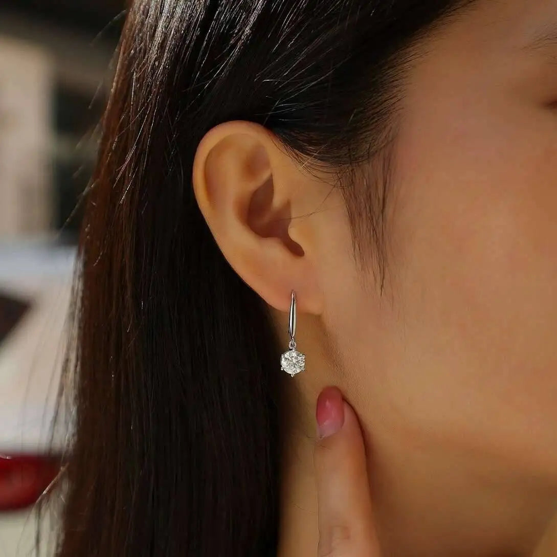 Colored Moissanite Necklace, Hook Earrings & Ring Set — Hook drop worn