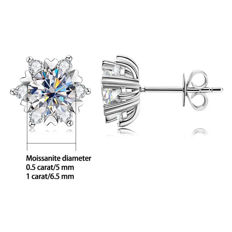 Snowflake Moissanite Stud Earrings in Sterling Silver - stone size comparison