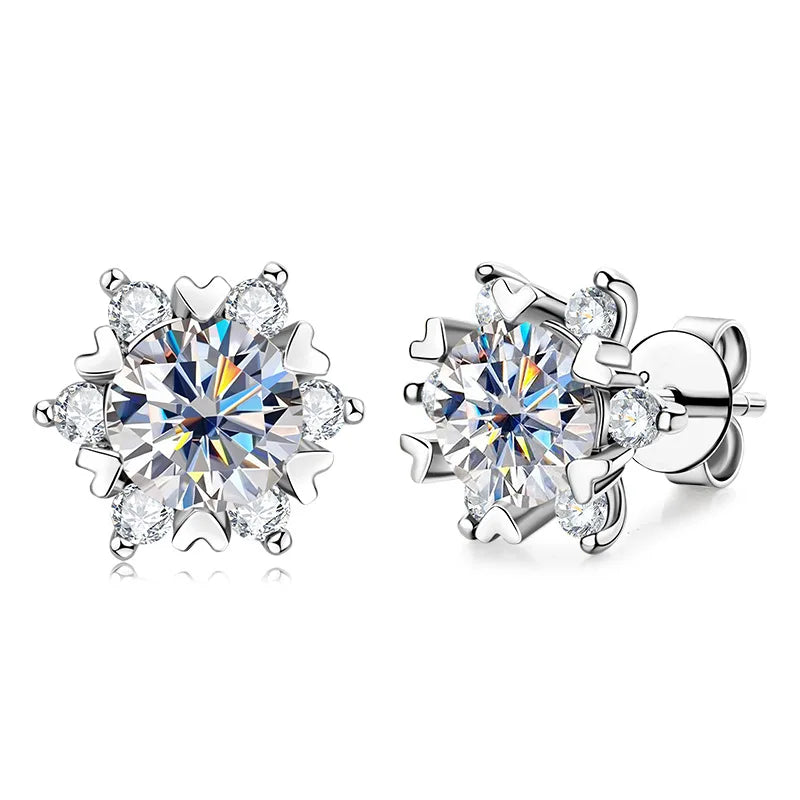 Snowflake Moissanite Stud Earrings in Sterling Silver - 1 ct option