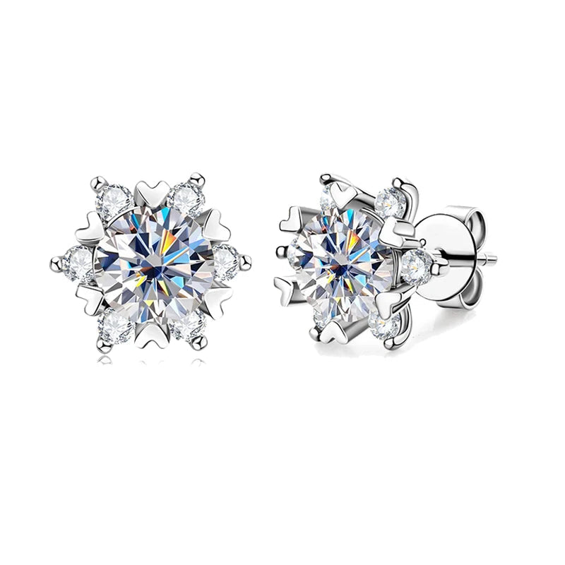 Snowflake Moissanite Stud Earrings in Sterling Silver - pair on white