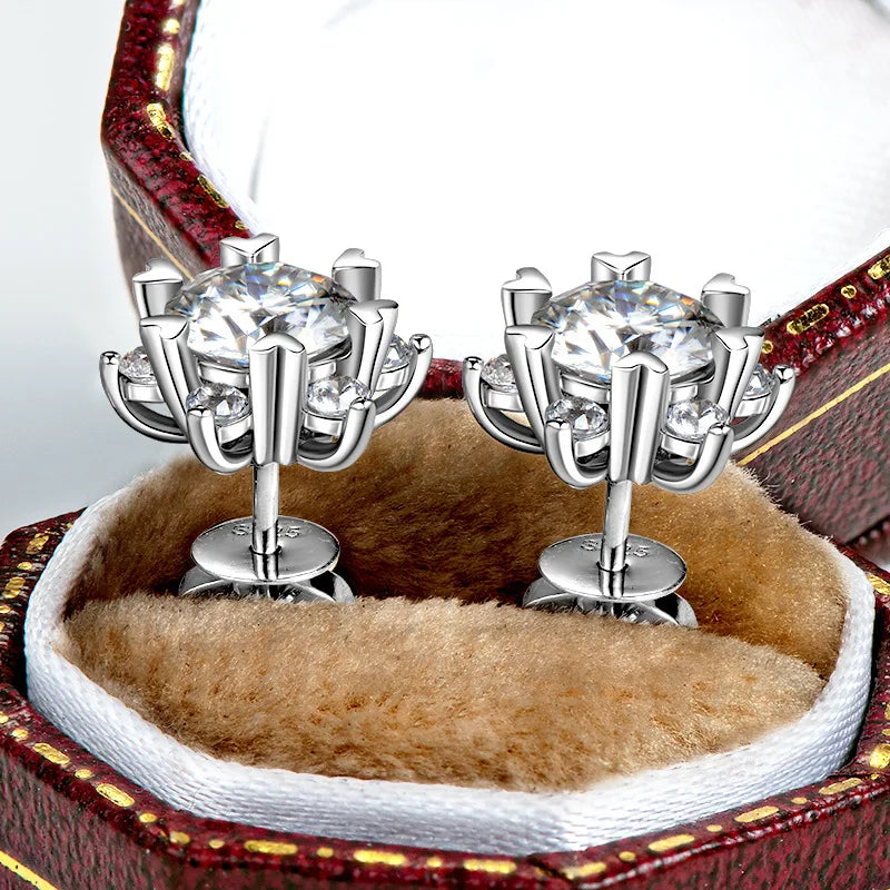 Snowflake Moissanite Stud Earrings in Sterling Silver - open basket and posts