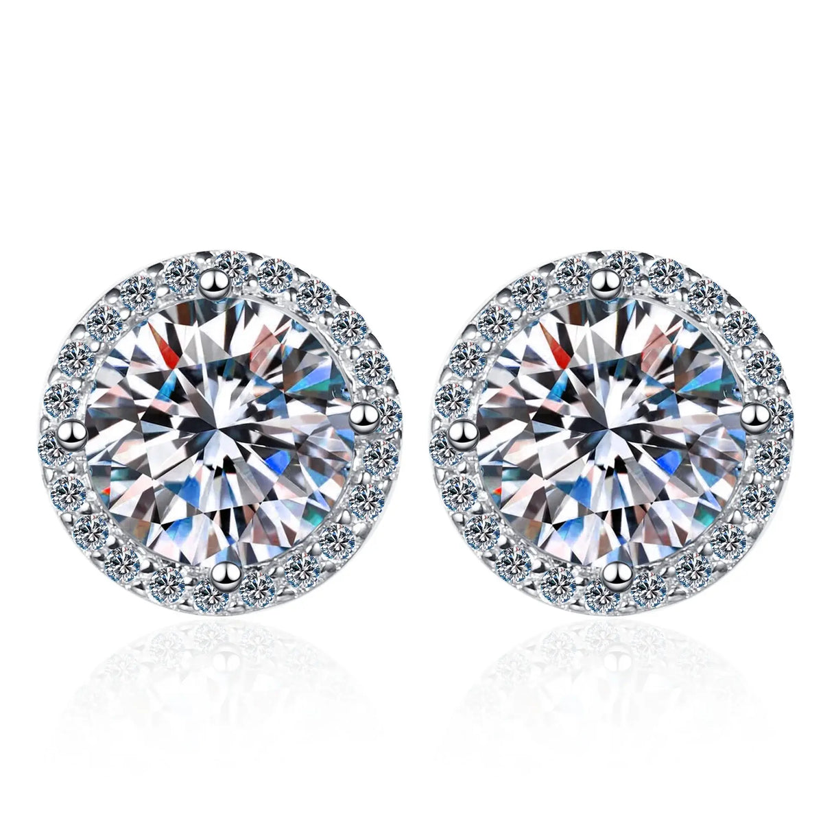 Round Halo Moissanite Stud Earrings in Sterling Silver - 1 ct option