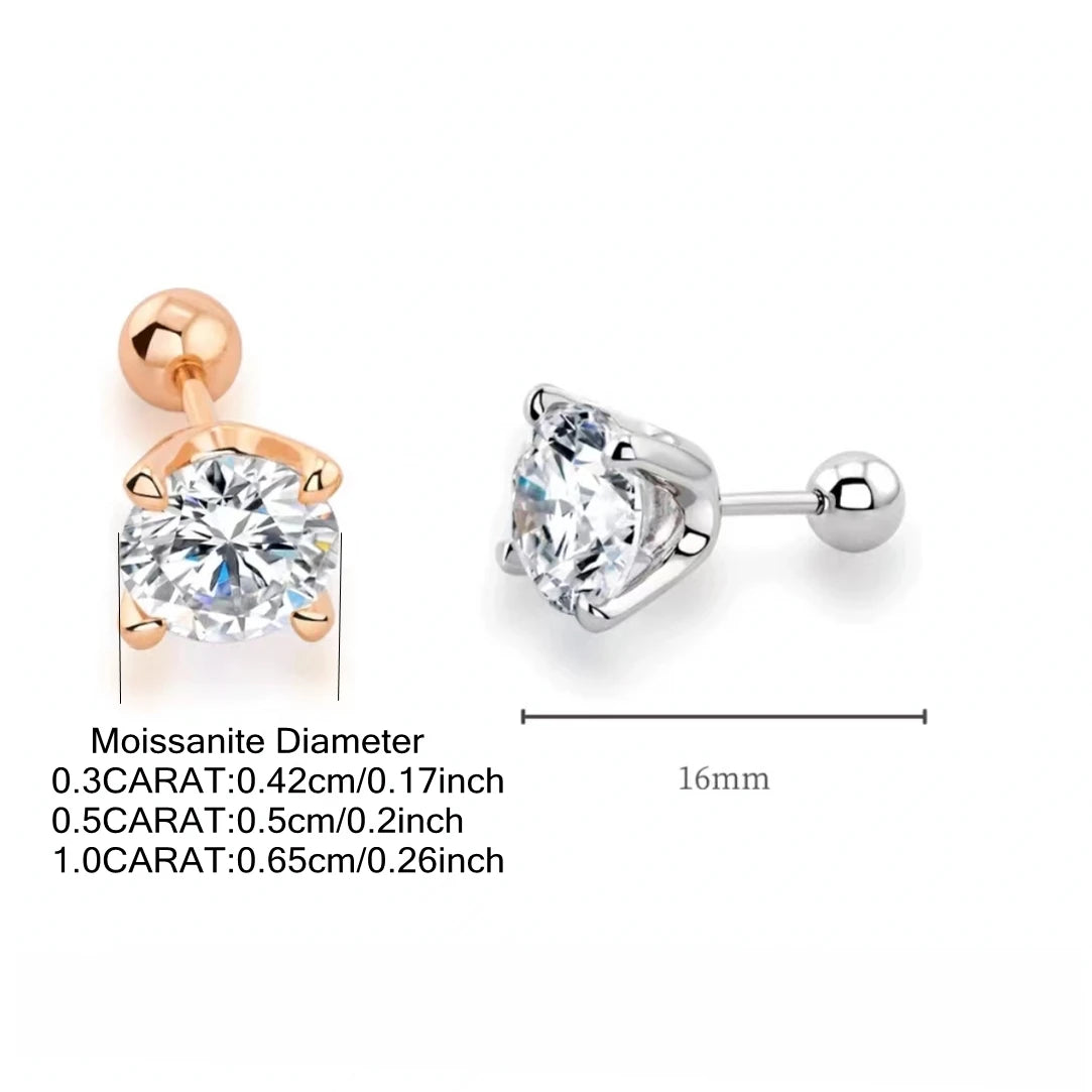 Four-Prong Moissanite Stud Earrings with Screw Ball Backs - Center stone and post dimensions