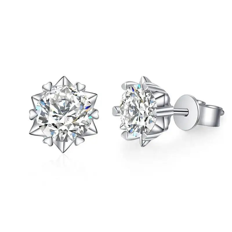 Snowflake-Setting Moissanite Stud Earrings in Sterling Silver — Setting side view