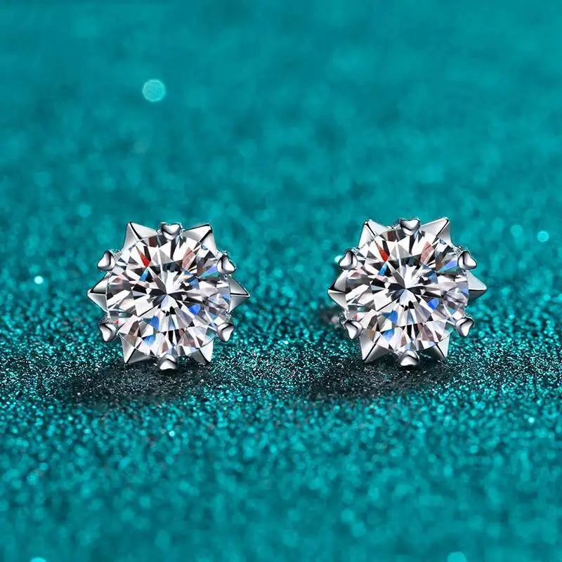 Snowflake-Setting Moissanite Stud Earrings in Sterling Silver — Silver front pair