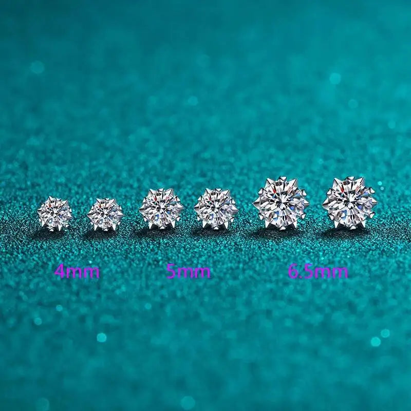 Snowflake-Setting Moissanite Stud Earrings in Sterling Silver — Stone-size comparison