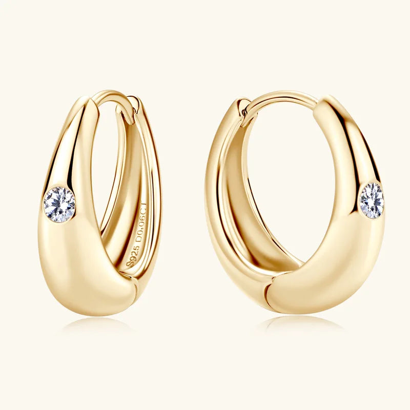 Teardrop Moissanite Accent Hoop Earrings in Sterling Silver — Gold-tone finish