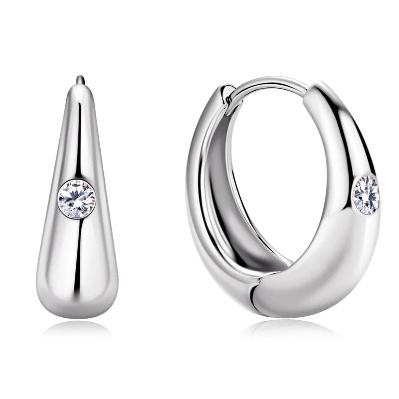 Teardrop Moissanite Accent Hoop Earrings in Sterling Silver — Silver finish