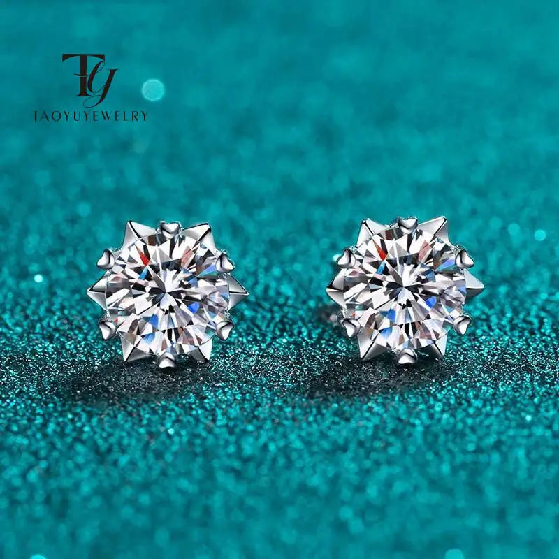 Snowflake-Setting Moissanite Stud Earrings in Sterling Silver — Silver fronts