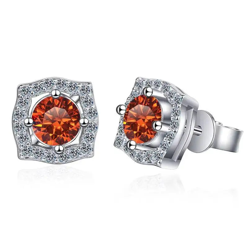 Moissanite Cushion Halo Stud Earrings in Sterling Silver — Orange — BandsCo Straps