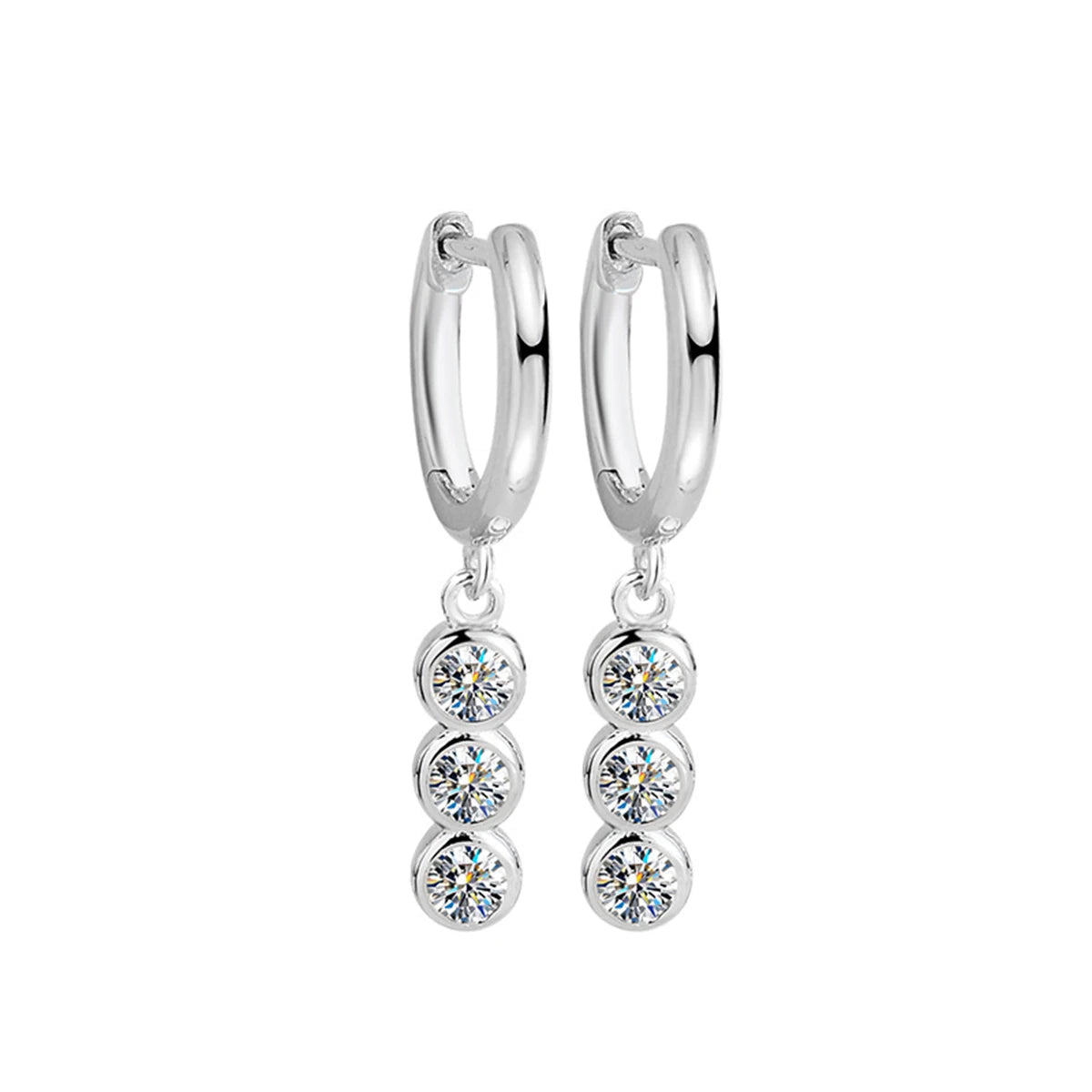 Three-Stone Moissanite Hoop Drop Earrings in Sterling Silver — Three-stone hoop pair — BandsCo Straps