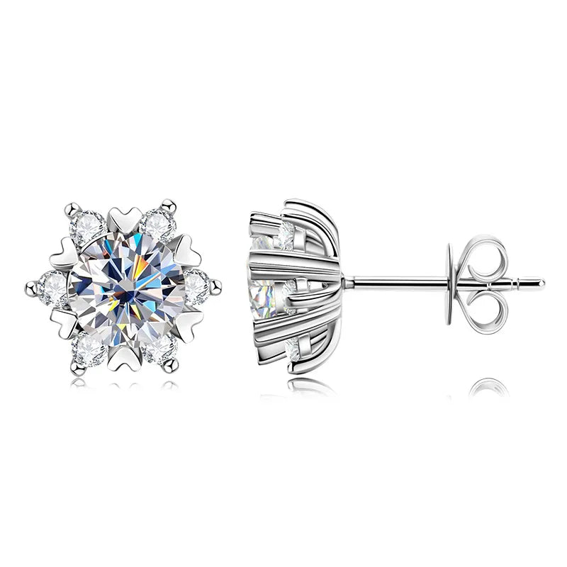 Colored Snowflake Moissanite Stud Earrings in Sterling Silver - Open basket and butterfly back