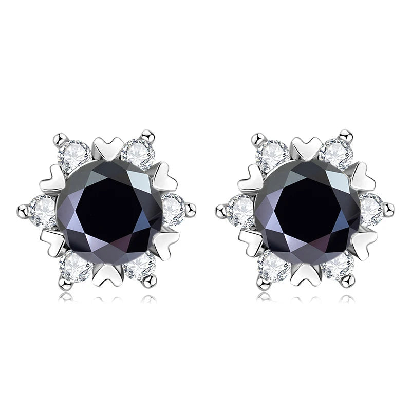Colored Snowflake Moissanite Stud Earrings in Sterling Silver - Black centers