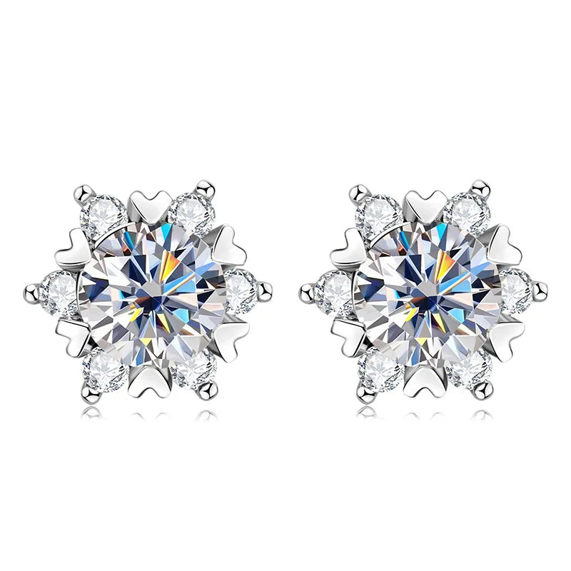 Colored Snowflake Moissanite Stud Earrings in Sterling Silver - White centers