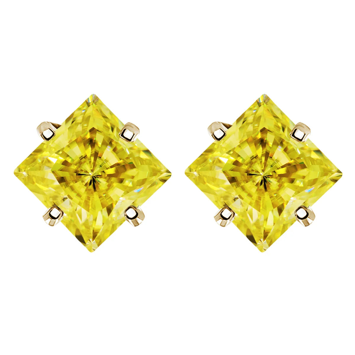 Colorful Princess-Cut Moissanite Stud Earrings in Sterling Silver — Lemon Yellow / Gold-Tone