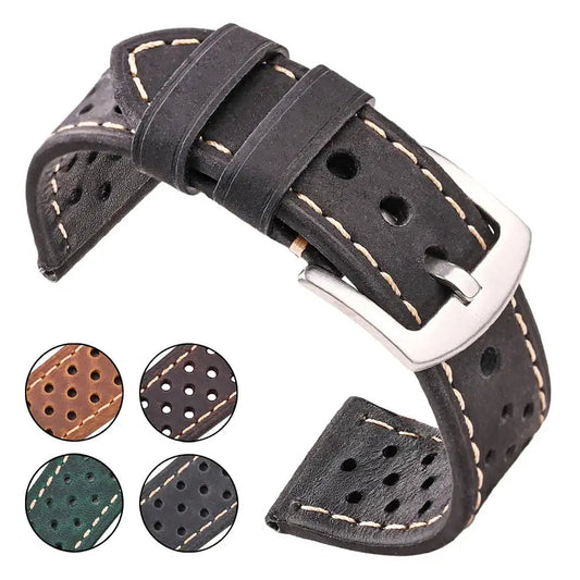 TicWatch Pro 5, Pro 3 & E3 Perforated Leather Rally Band - photographed band and color options