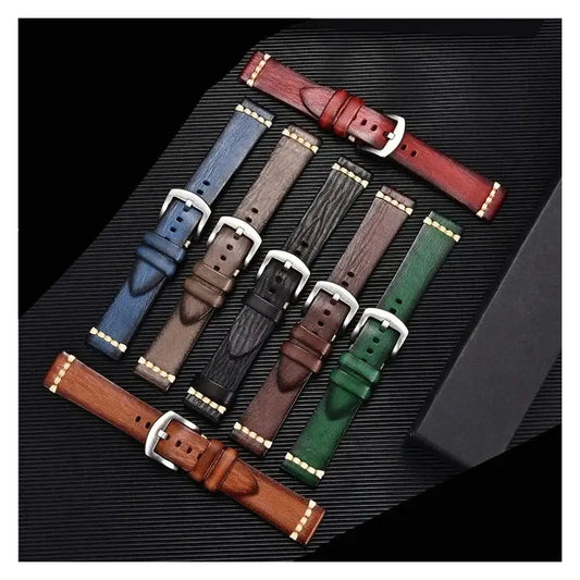 TicWatch Pro 5, Pro 3 & E3 Textured Leather Band with Accent Stitching - photographed band and color options