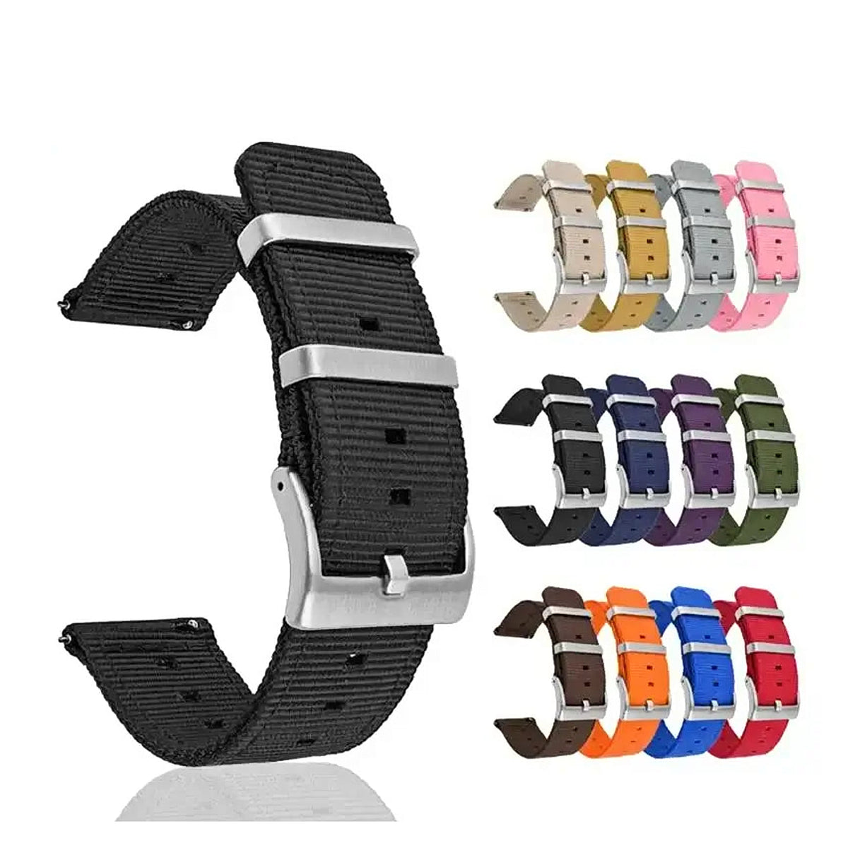 TicWatch Pro 5, Pro 3 & E3 Two-Piece Nylon Band, Twin Metal Keepers - photographed band and color options