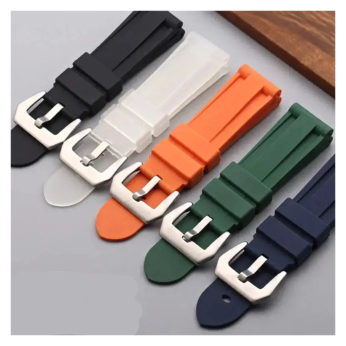 TicWatch Pro 5, Pro 3 & E3 Recessed-Panel Silicone Band - photographed band and color options