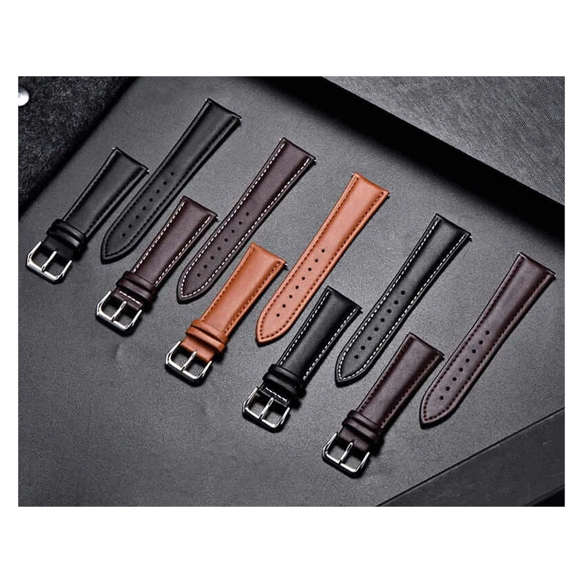 TicWatch Pro 5, Pro 3 & E3 Classic Calfskin Band, Stitching Choices - photographed band and color options