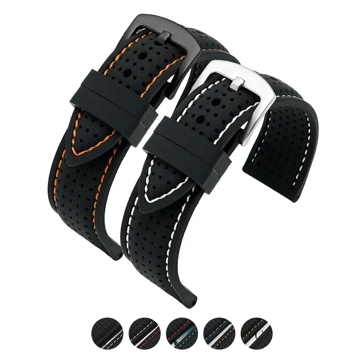 TicWatch Pro 5, Pro 3 & E3 Perforated Silicone Band with Stitching - photographed band and color options