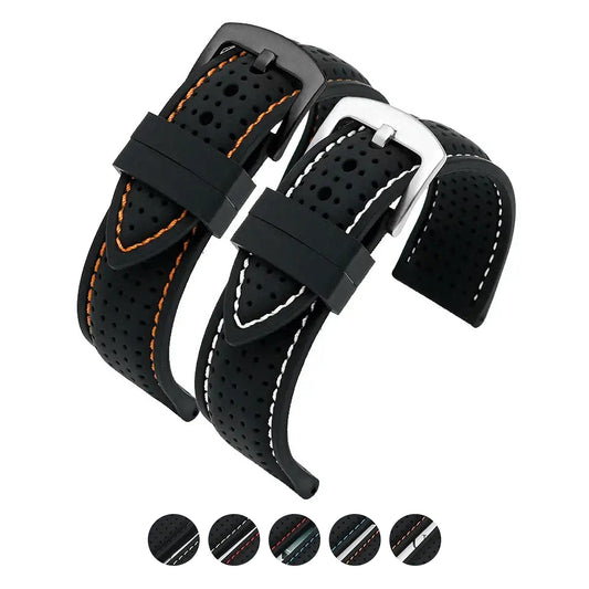 TicWatch Pro 5, Pro 3 & E3 Perforated Silicone Band with Stitching - photographed band and color options