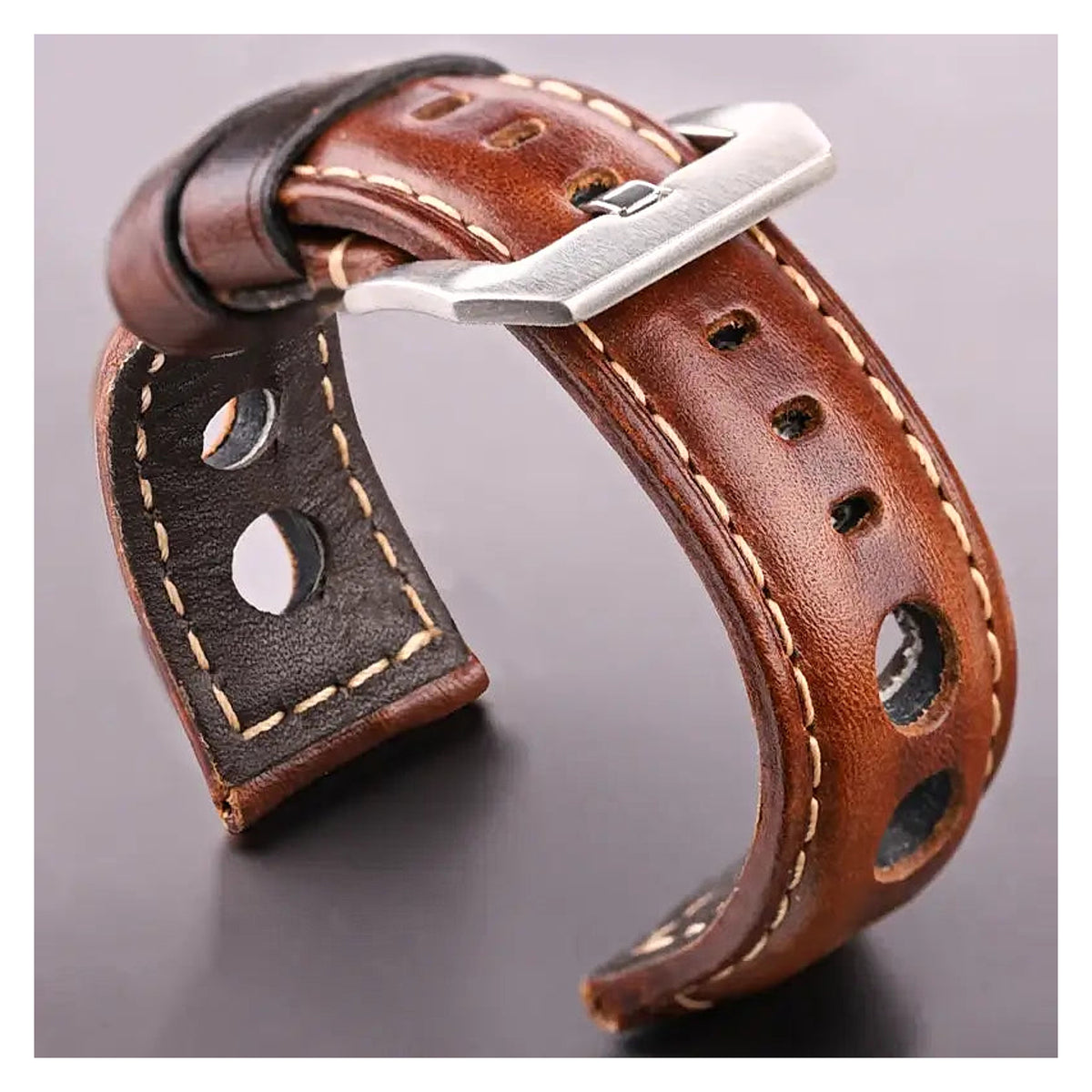 TicWatch Pro 5, Pro 3 & E3 Three-Hole Leather Rally Band - photographed band and color options