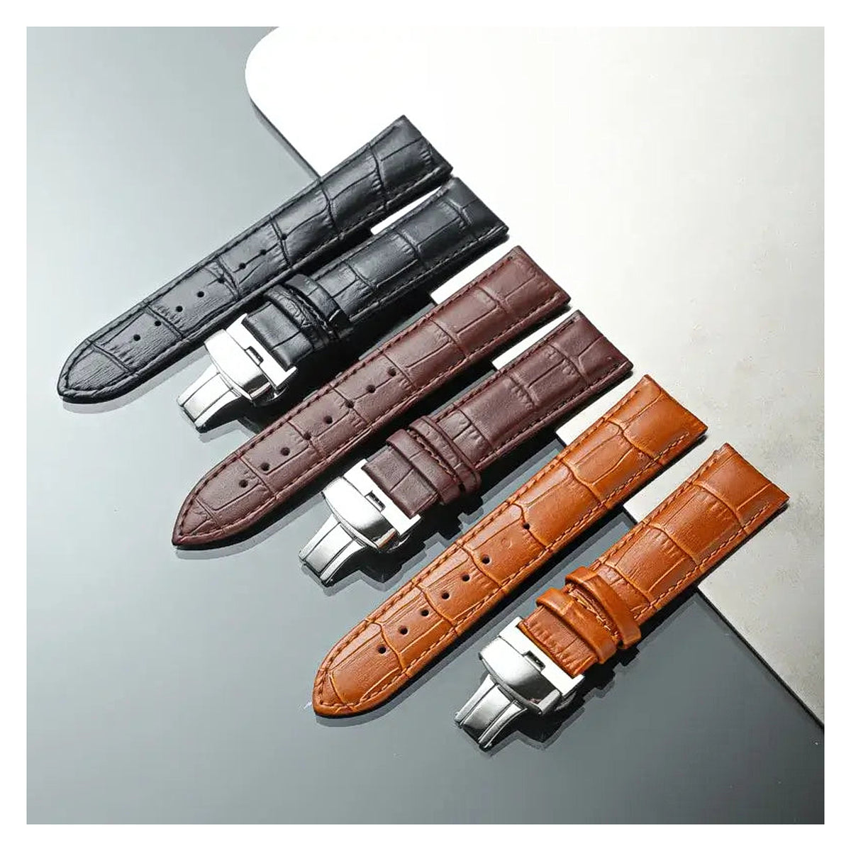 TicWatch Pro 5, Pro 3 & E3 Crocodile-Pattern Leather Butterfly Band - photographed band and color options