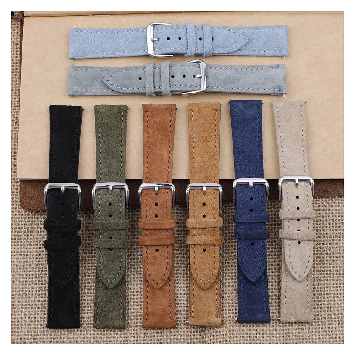 TicWatch Pro 5, Pro 3 & E3 Suede Leather Band with Stitching - photographed band and color options