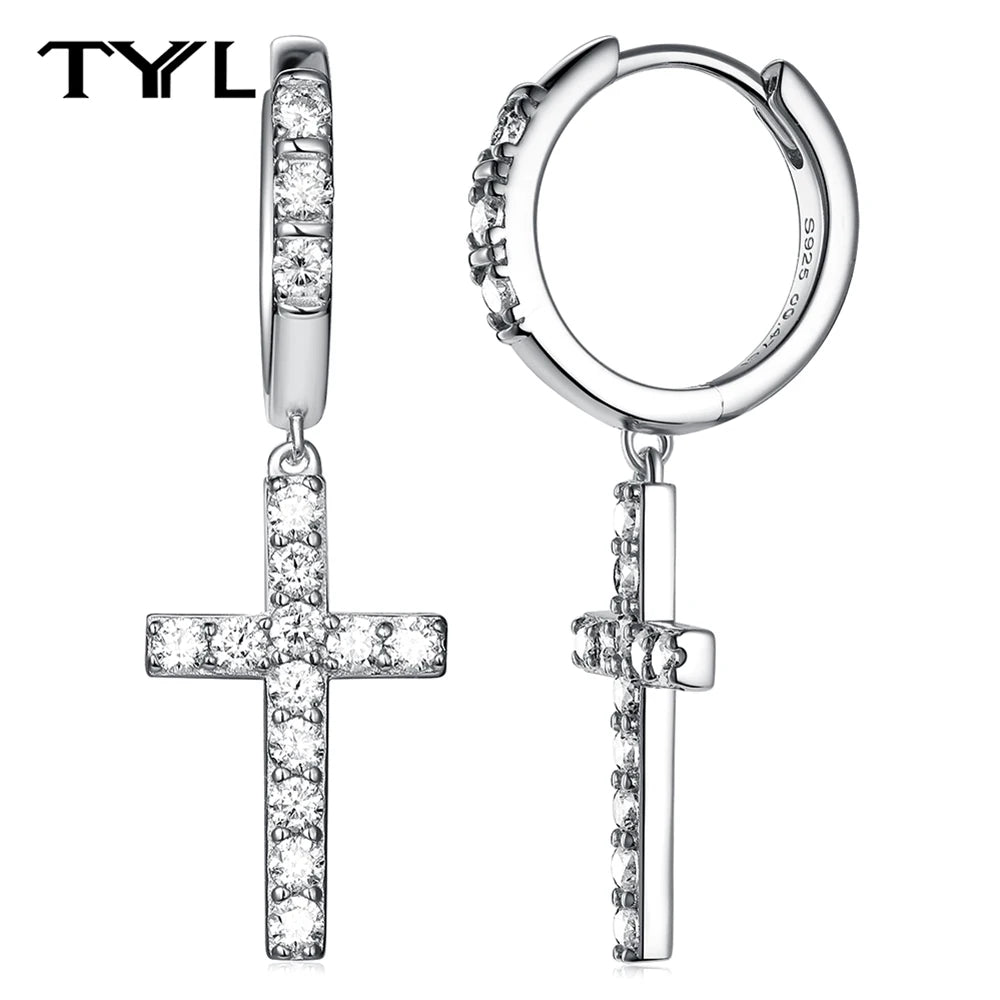 Moissanite Hoop & Drop Earrings in Sterling Silver — Silver cross drops