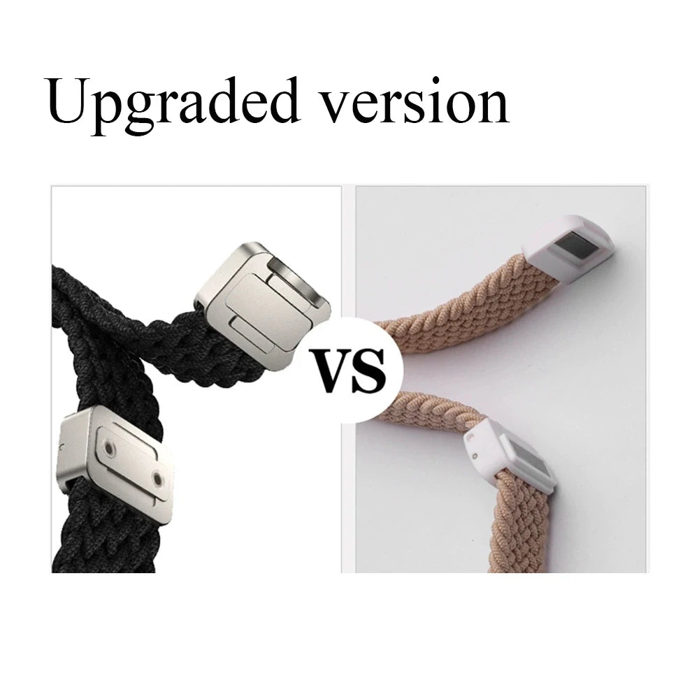 Adjustable metal clasp detail on braided nylon watch band for Samsung Galaxy Watch8, Watch8 Classic and Watch9