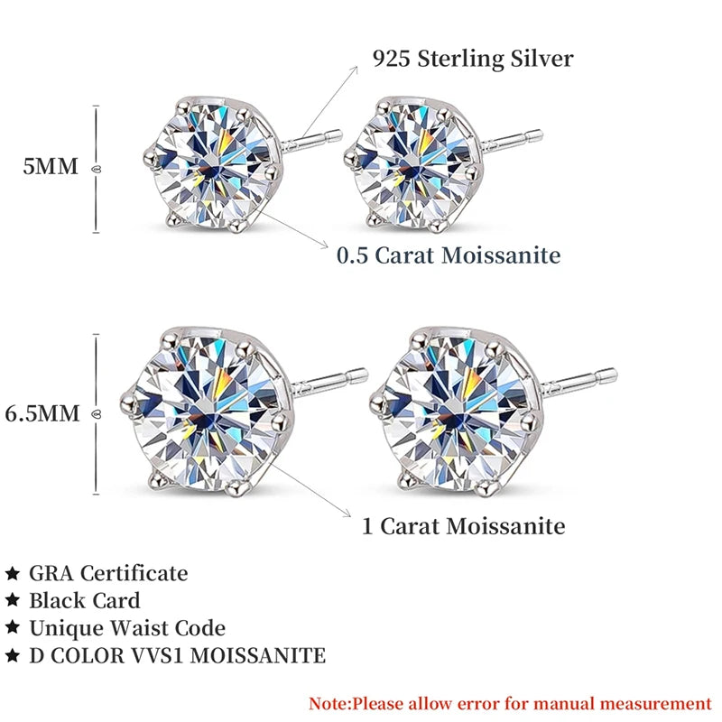 Colored Round Moissanite Stud Earrings in Sterling Silver - stone size comparison
