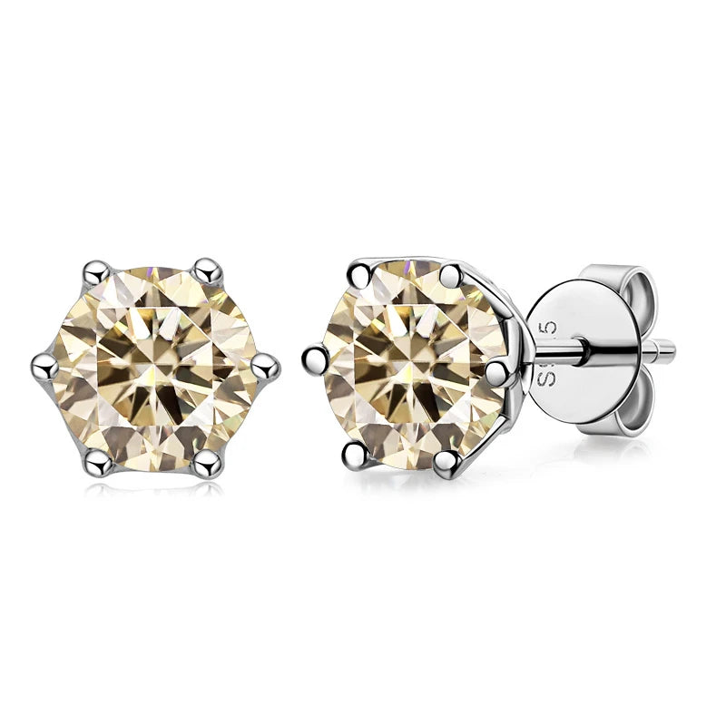 Colored Round Moissanite Stud Earrings in Sterling Silver - light yellow stones