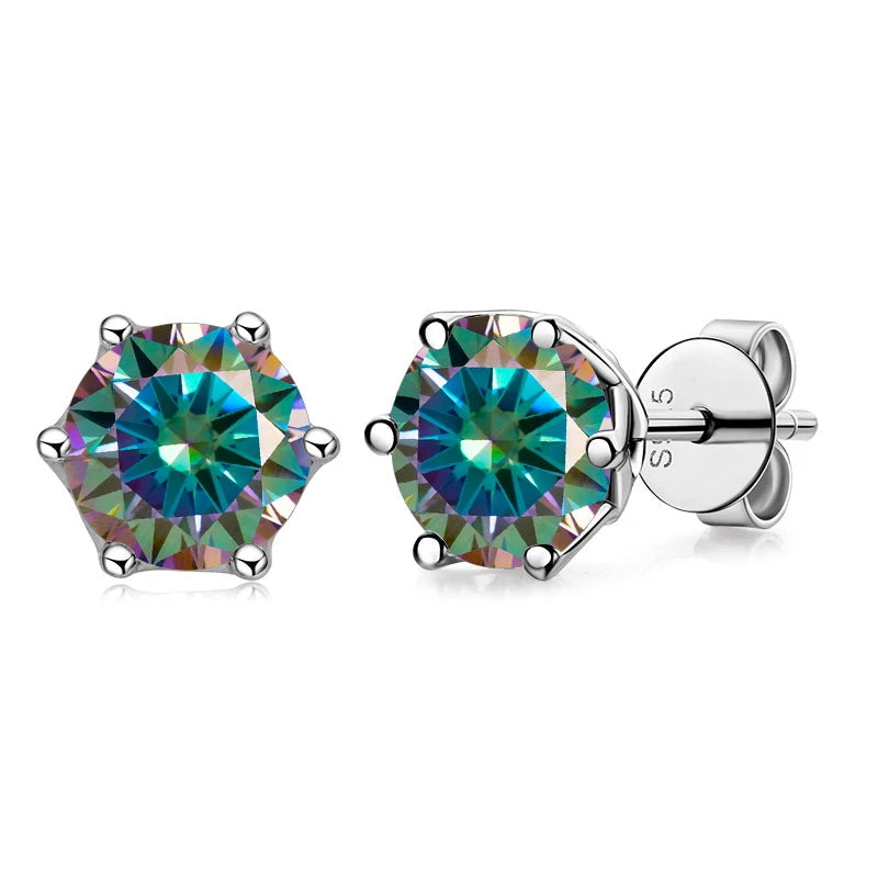 Colored Round Moissanite Stud Earrings in Sterling Silver - rainbow stones