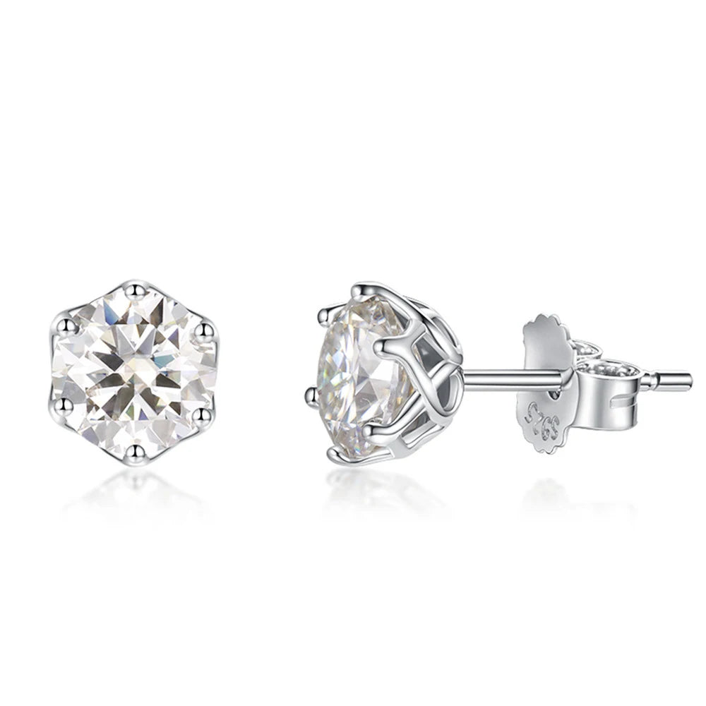 Colored Round Moissanite Stud Earrings in Sterling Silver - white stone side view