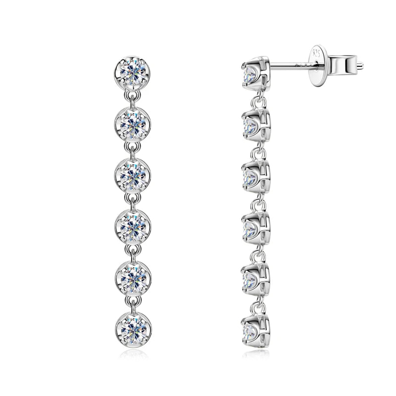 Six-Stone Moissanite Line Drop Earrings in Sterling Silver — Silver finish