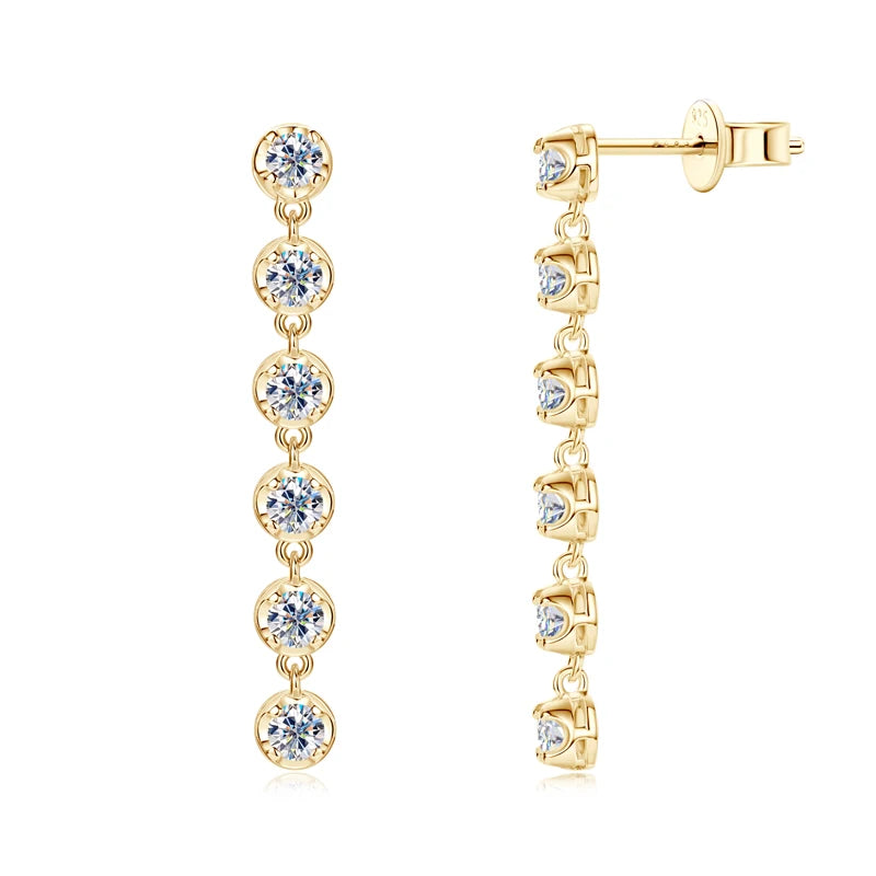 Six-Stone Moissanite Line Drop Earrings in Sterling Silver — Gold-Tone finish