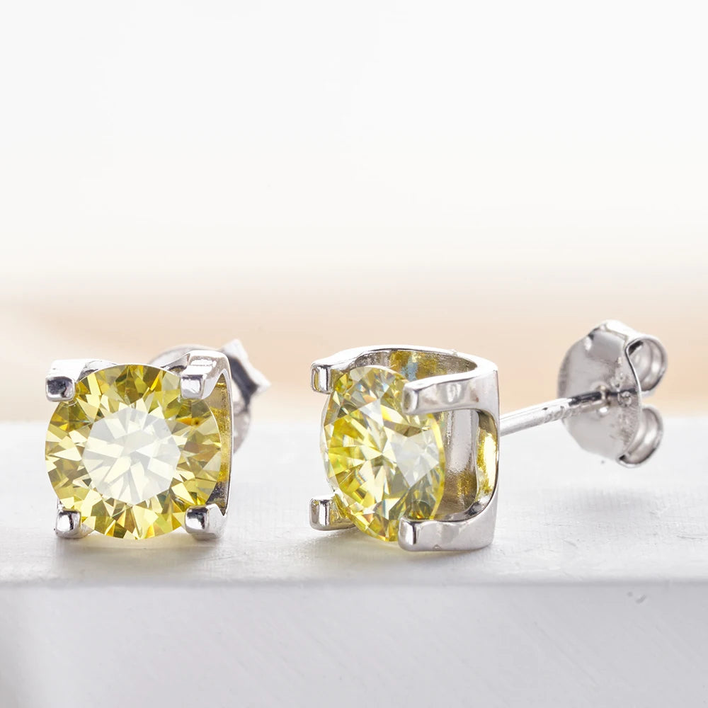 Colored Moissanite Necklace & Stud Earring Set in Silver — Yellow studs