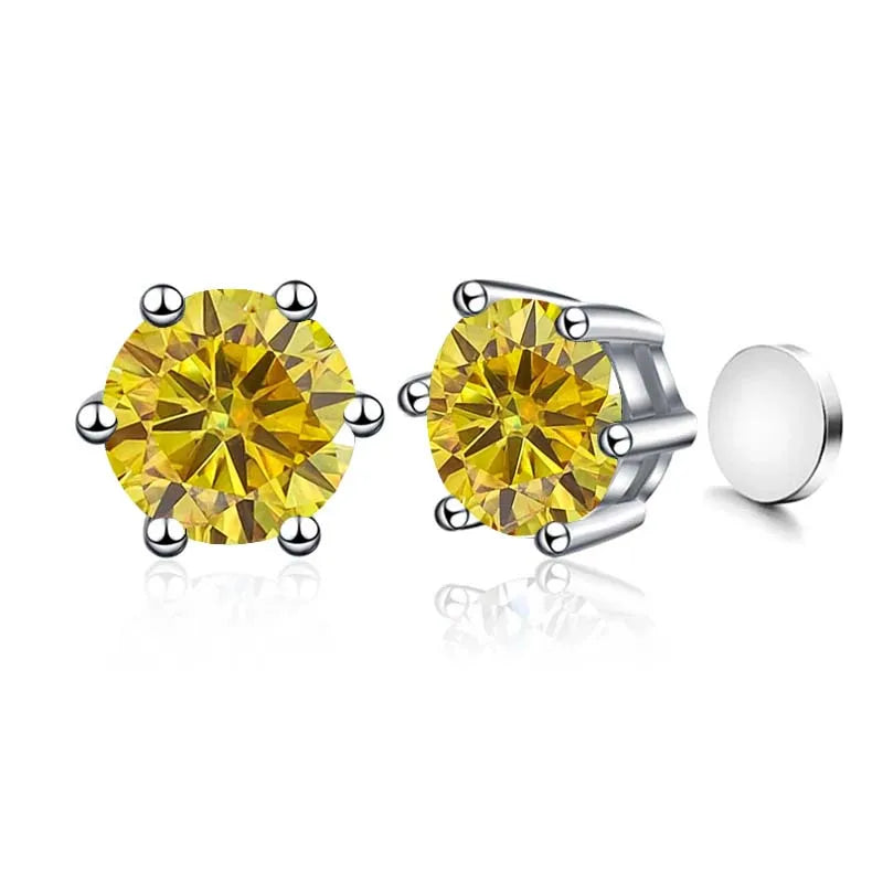 Colored Magnetic Moissanite Earrings in 925 Sterling Silver — Golden yellow