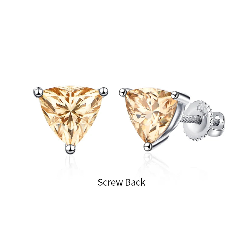 Yellow Trillion Moissanite Stud Earrings in Sterling Silver — Screw Back