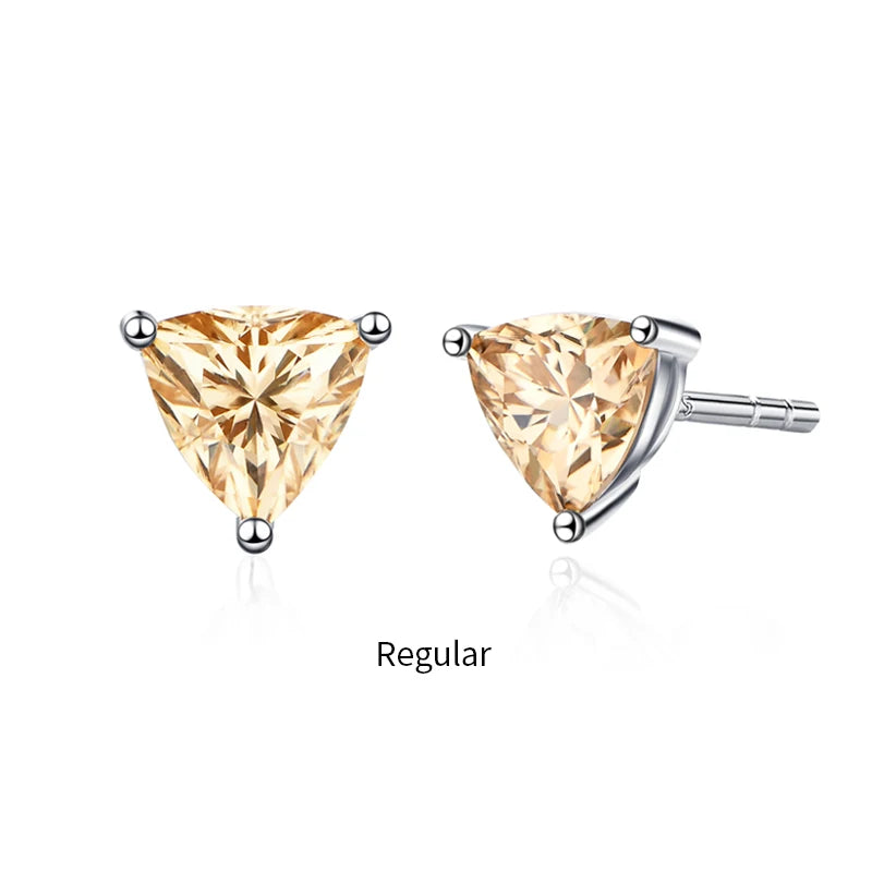 Yellow Trillion Moissanite Stud Earrings in Sterling Silver — Push Back